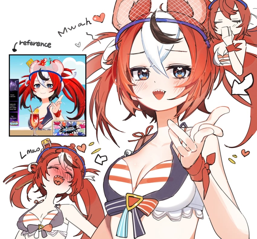 Hololive、Hololive英语、哈可斯·贝尔兹 1名女孩 :D 兽耳 比基尼 黑条纹/黑挑染