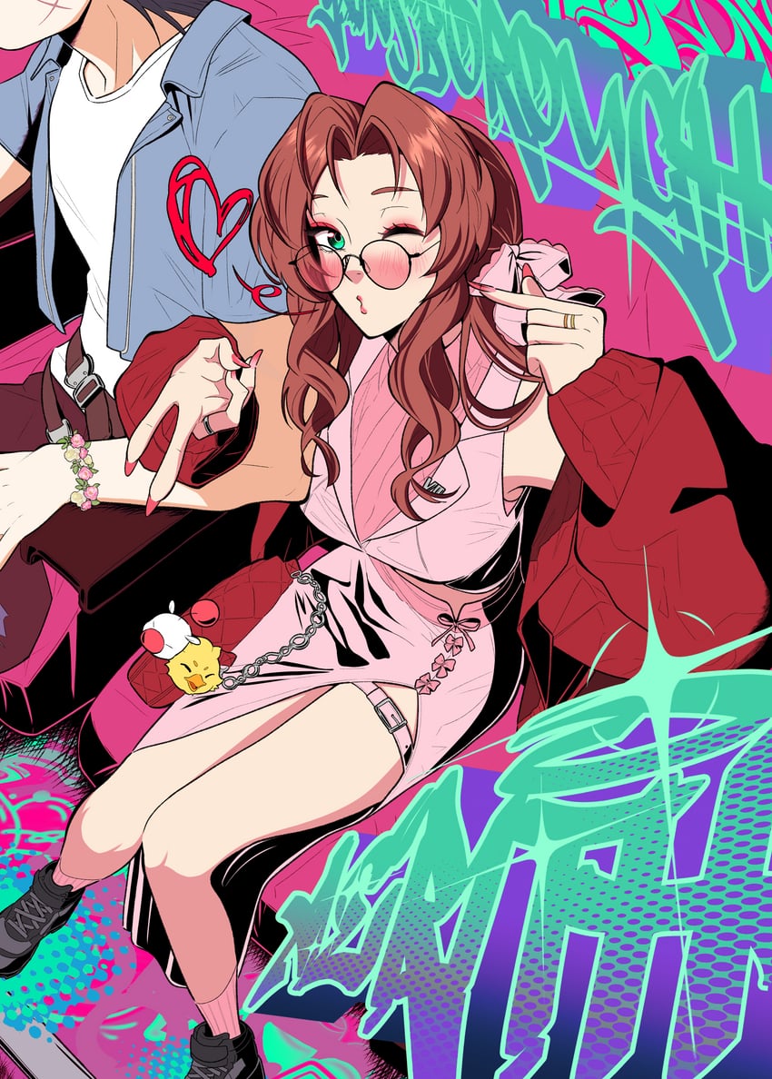 核心危机：最终幻想VII、最终幻想、最终幻想VII 1名男孩 1名女孩 替换服装 裸腿 黑发