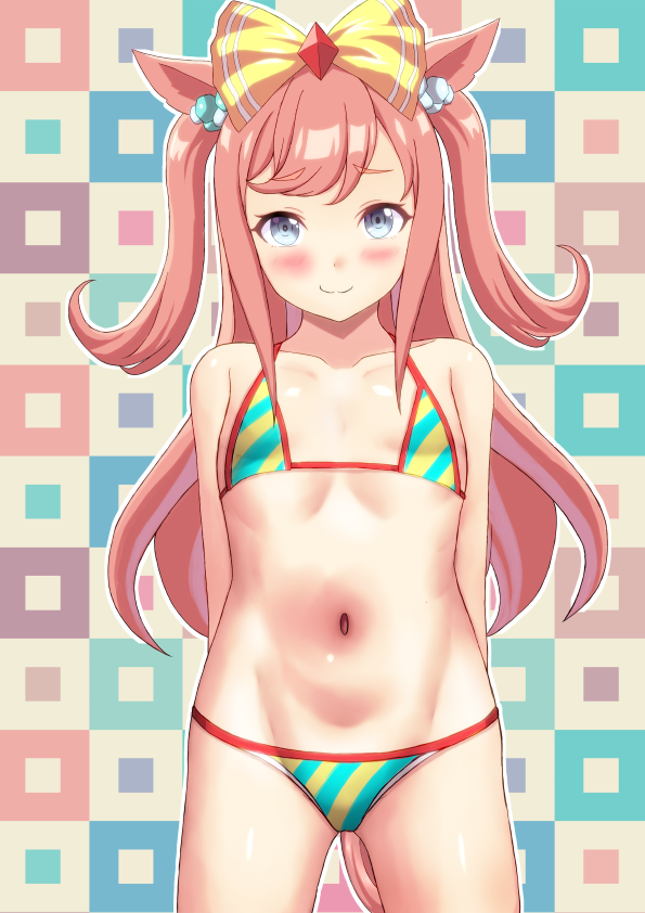 赛马娘、爱丽数码(赛马娘) 1名女孩 兽耳 双手背在身后 比基尼 蓝眼
