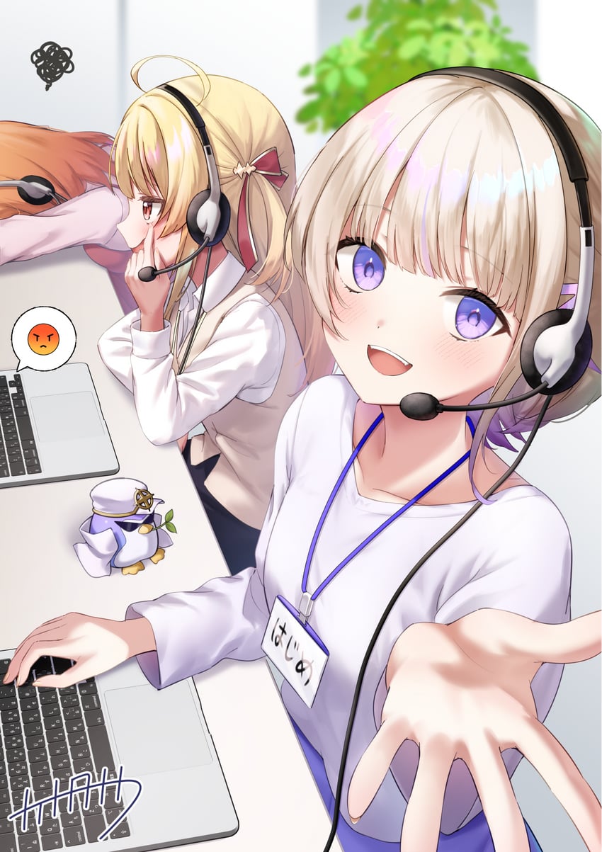 Hololive、hololive DEV_IS、一条莉莉华 3人女子 金发 乳房 电脑 耳机