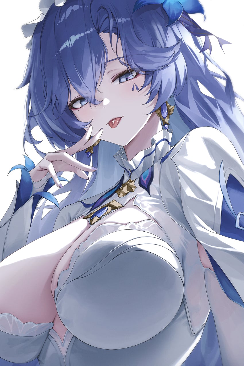 鸣潮、坎塔蕾拉 (鸣潮) 1名女孩 :p 蓝眼 蓝花 乳房