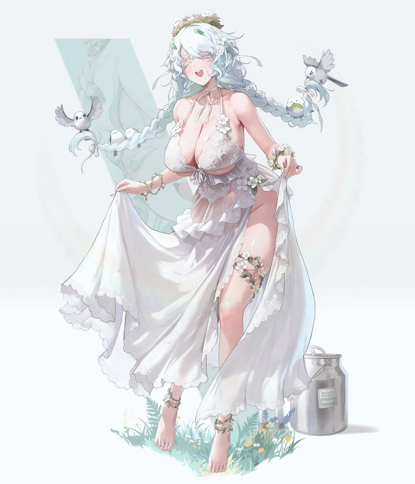 胜利女神：妮姬、trina (natural white) (nikke)、翠娜 (胜利女神：妮姬) 1名女孩 露肩 比基尼 鸟 鸟巢