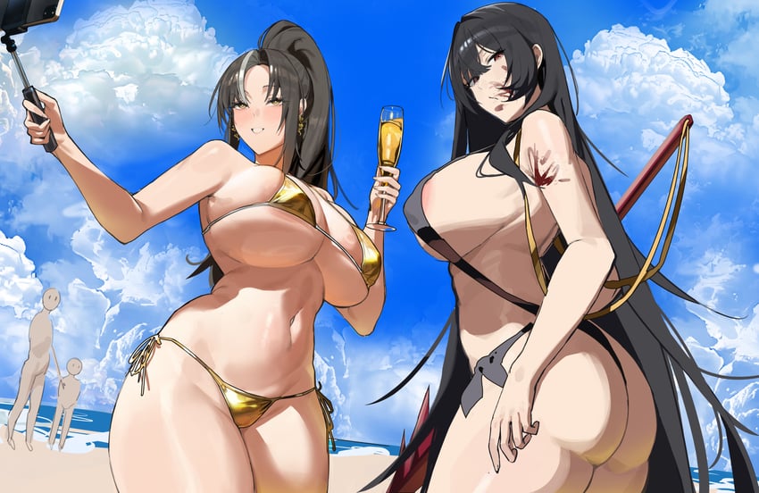 原创 2名女孩 露乳晕 露肩 海滩 比基尼