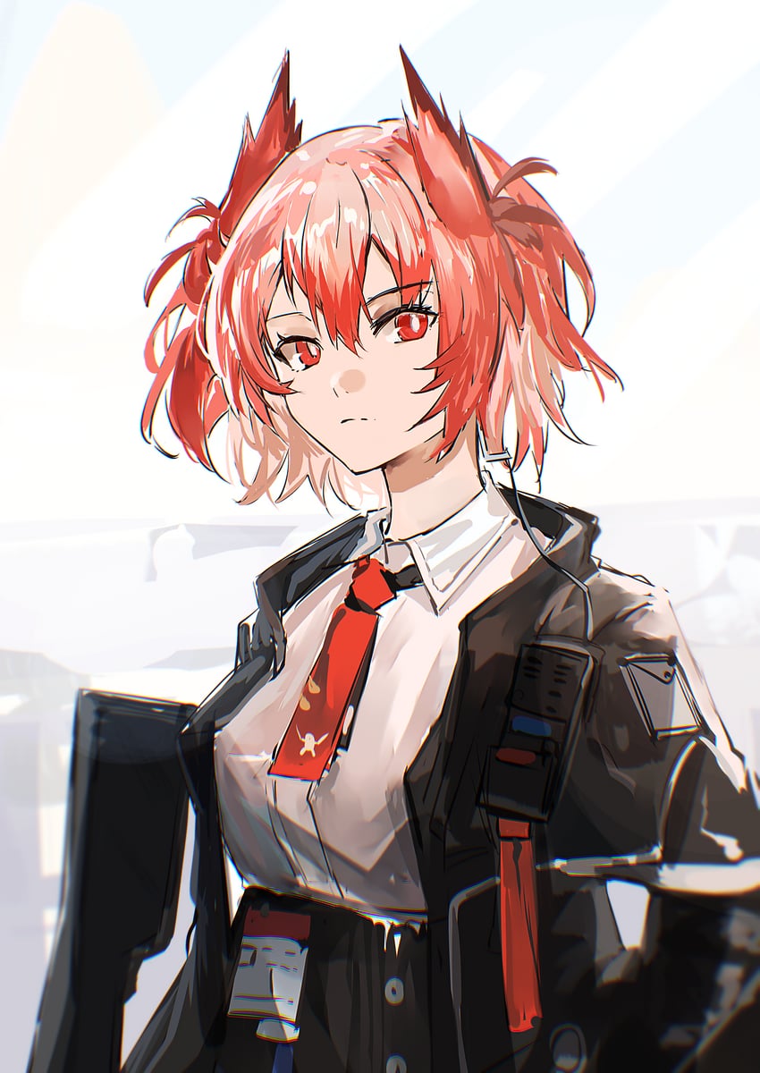 明日方舟、菲亚梅塔 (明日方舟) 1名女孩 黑色夹克 有领衬衫 手持 持武器