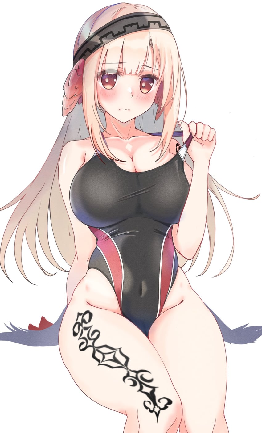传颂之物 1名女孩 兽耳 黑色连体泳衣 金发 乳房