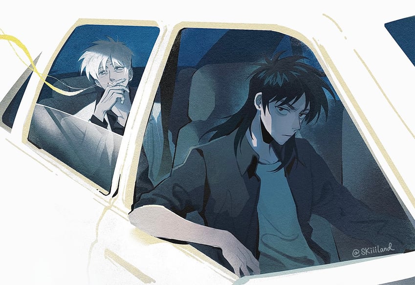 福本伸行麻将、天(漫画)、赌博默示录 2个男孩 黑瞳 黑发 黑衬衫 汽车