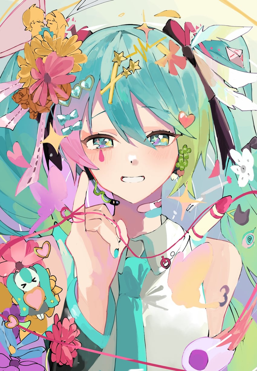 VOCALOID、初音未来 1名女孩 看向观众 单人 双马尾 上半身