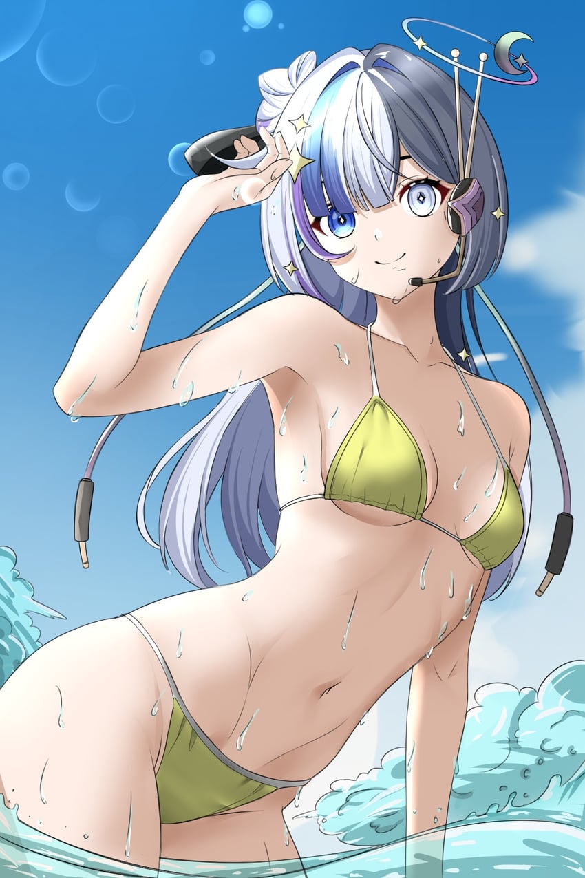 个人势虚拟主播、凛·潘罗斯 (VTuber)、rin penrose (rin 2.0) 1名女孩 举手 腋下 音频插口 比基尼