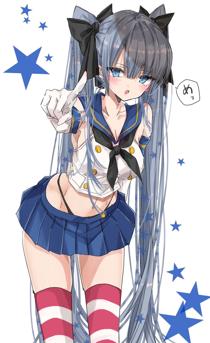 舰队Collection、原创、岛风 (舰队收藏) 1名女孩 锚形发饰 黑色发带 黑色领巾 黑色内裤