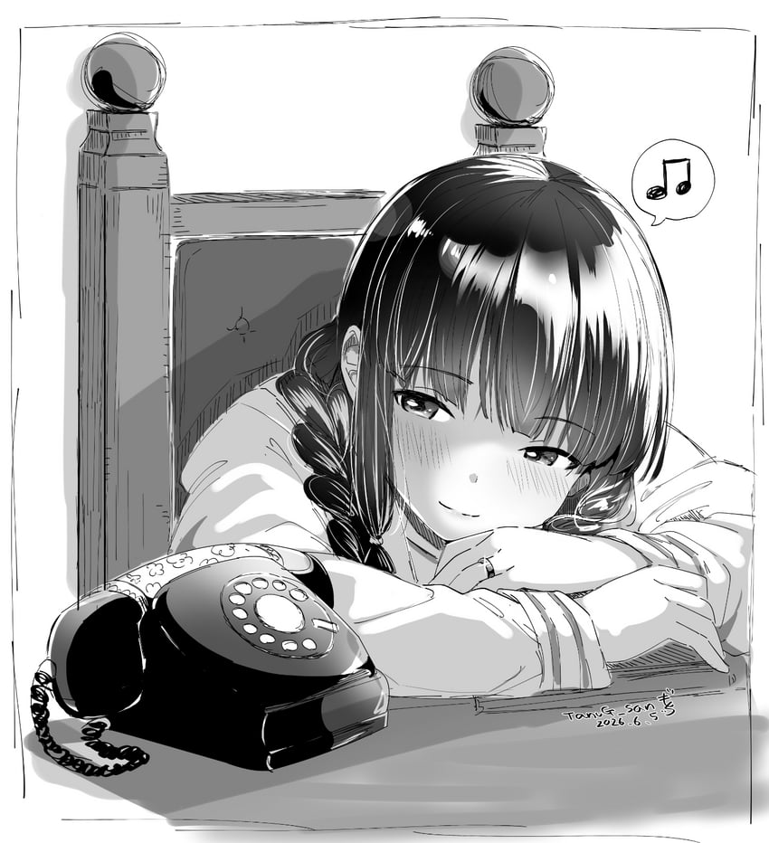 舰队Collection、北上 (舰队Collection)、北上 改二 (舰娘) 1名女孩 古董电话 连杠八分音符 齐刘海 辫子