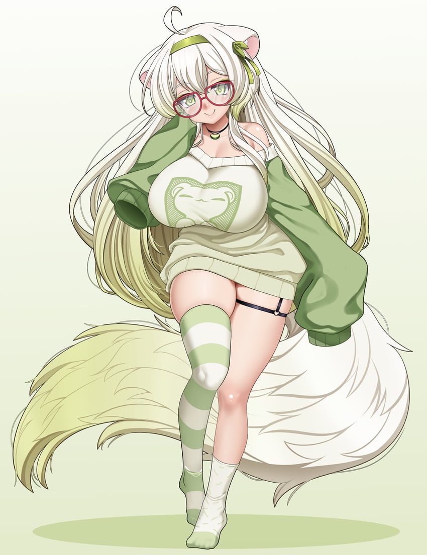 个人势虚拟主播、Vinesauce、Limealicious 1名女孩 呆毛 兽耳 不对称腿部穿着 露肩