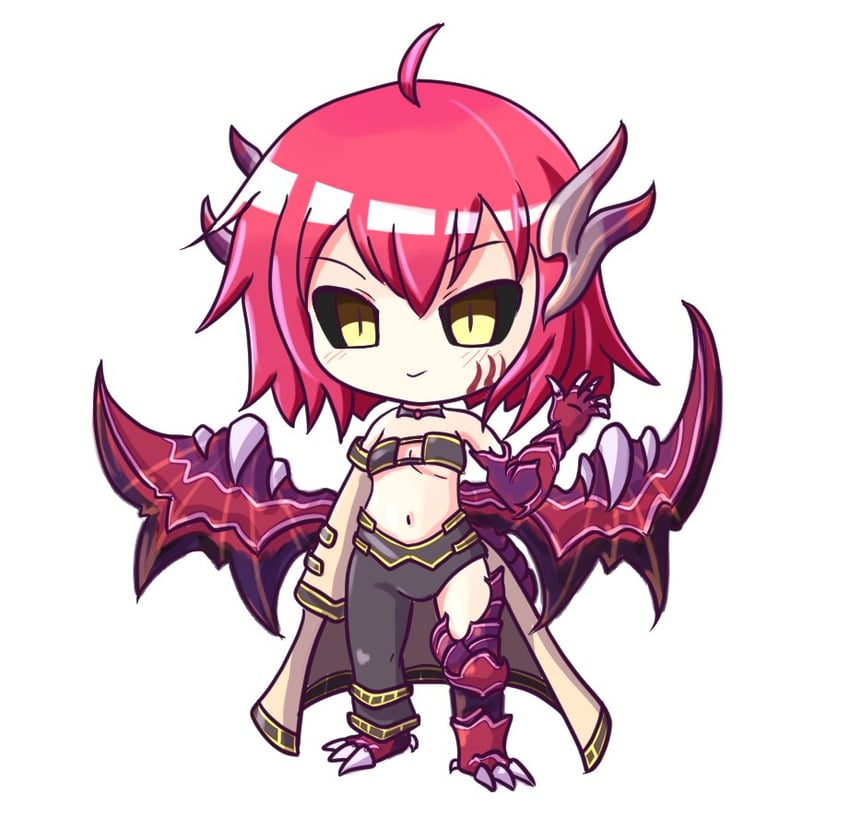 埃米尔物语、bahamut (eco) 1名女孩 呆毛 不对称服装 黑裤子 黑色抹胸