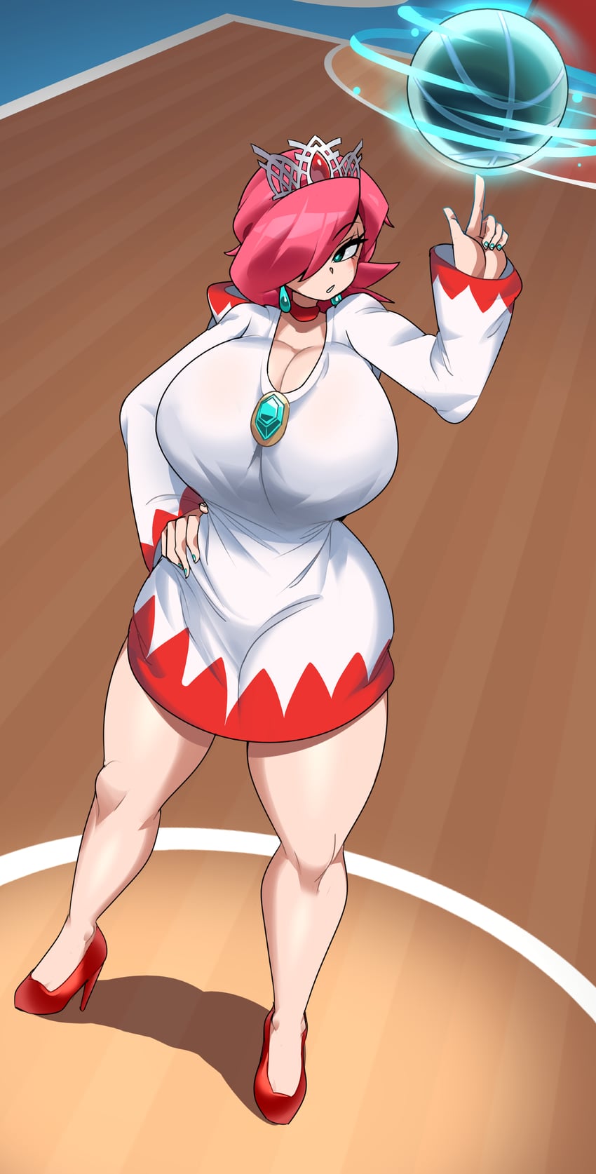 mario sports mix、白魔导士 1名女孩 水色瞳 球 篮球 乳房