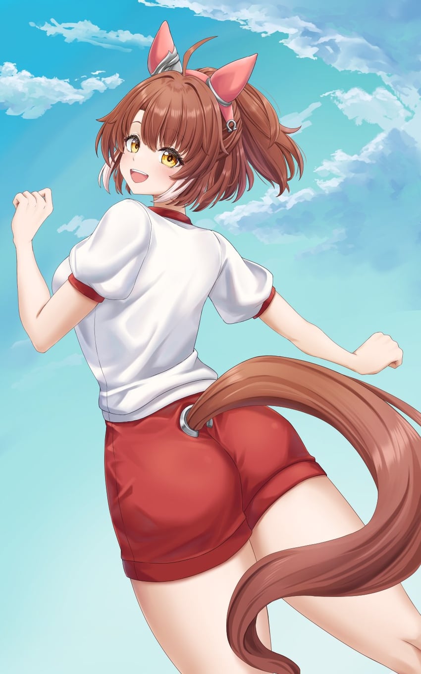 赛马娘、烈焰快驹 (赛马娘) 1名女孩 呆毛 兽耳 屁股 蓝天