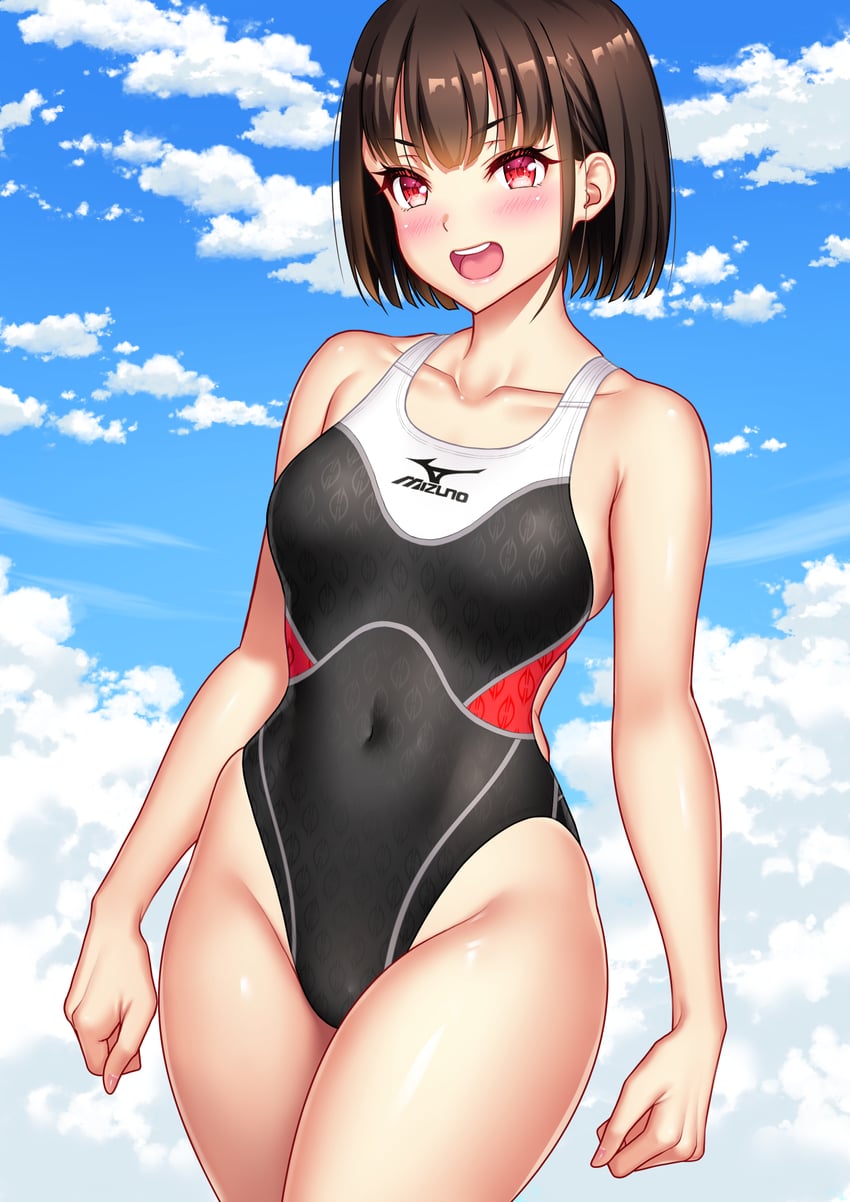 原创 1名女孩 手放在身体两侧 蓝天 波波头 乳房