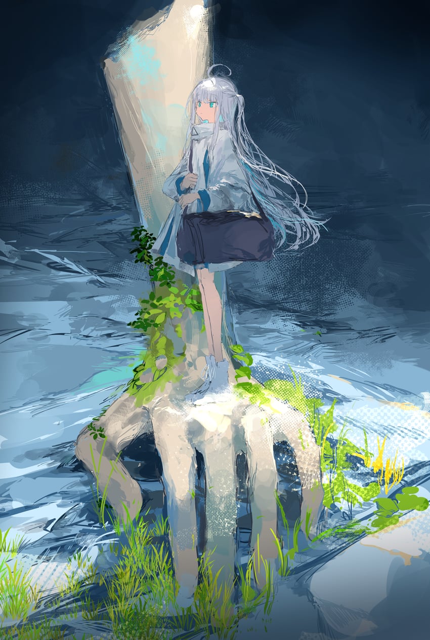 原创 1名女孩 呆毛 包 黑包 蓝眼