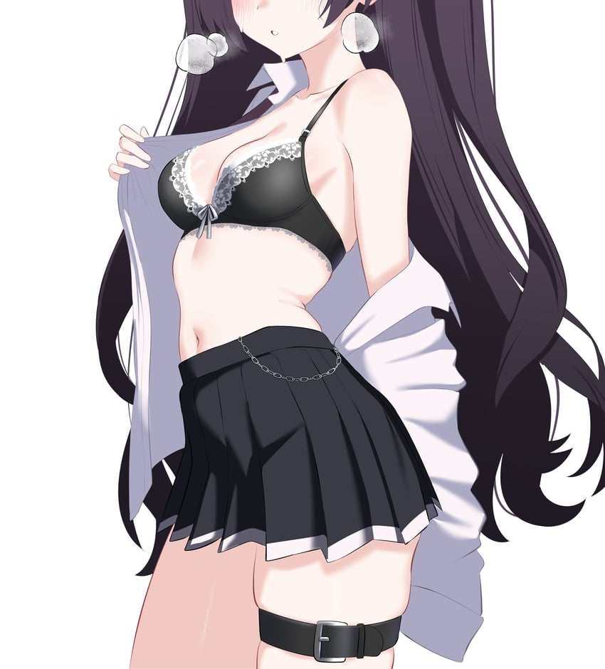 原创 1名女孩 腰带 腰带扣 黑色文胸 黑发