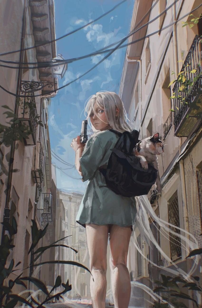 原创 1名女孩 包 阳台 裸腿 蓝眼