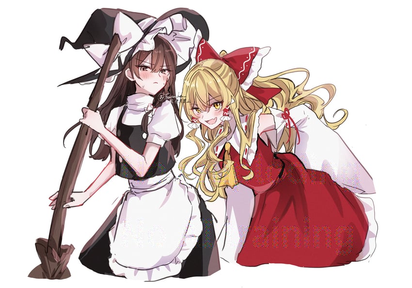 东方Project、博丽灵梦、雾雨魔理沙 2名女孩 替换服装 围裙 阿斯科特领巾 黑帽子