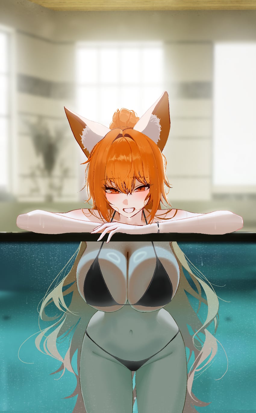 原创 1名女孩 贴在玻璃上 兽耳毛 兽耳 裸臂