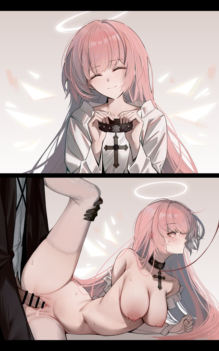 明日方舟、博士 (明日方舟)、蕾缪安 (明日方舟) 1名男孩 1名女孩 两格漫画 条状遮挡 露肩
