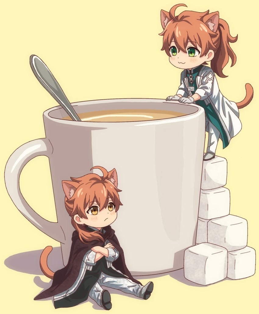 Fate/Grand Order、Fate系列、迦勒底之人 2个男孩 猫脸笑 兽耳毛 兽耳 脸红