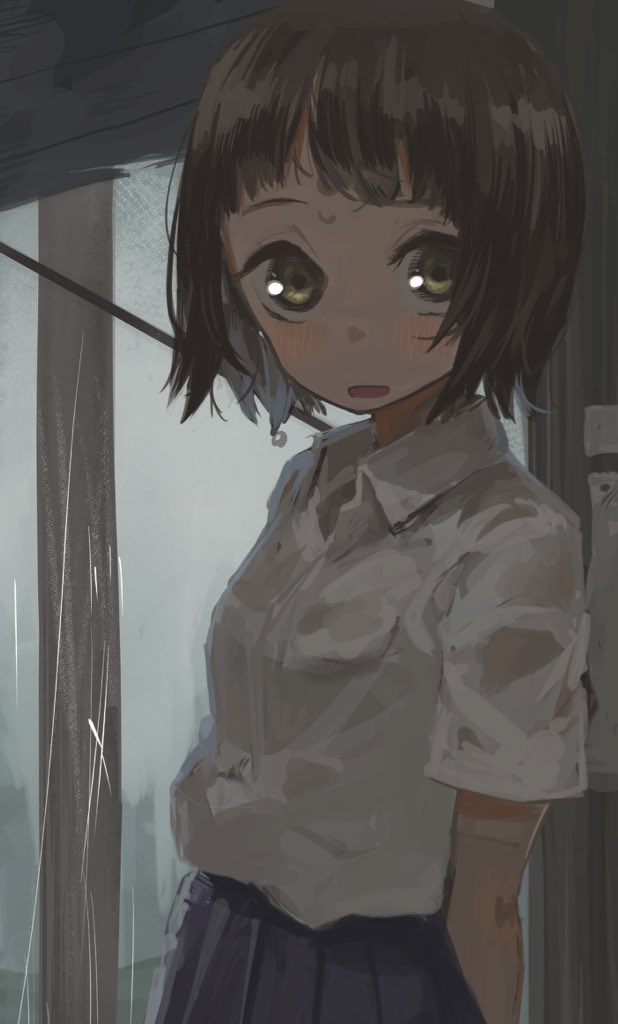 原创 1名女孩 双手背在身后 蓝裙子 脸红 乳房