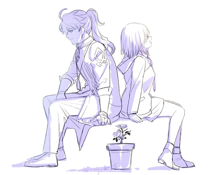 Fate/Grand Order、Fate系列、玛修·基列莱特 1名男孩 1名女孩 呆毛 踝靴 手臂支撑