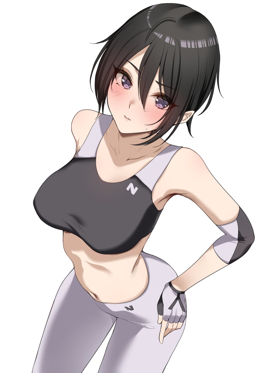 海豚波、住之江汐音 1名女孩 黑发 脸红 乳房 锁骨