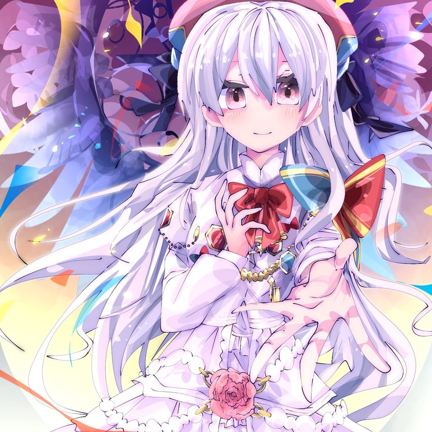 韵律源点 Arcaea、光 (Arcaea)、光 (断片) (韵律源点) 1名女孩 贝雷帽 蓝色蝴蝶结 蝴蝶结 康乃馨