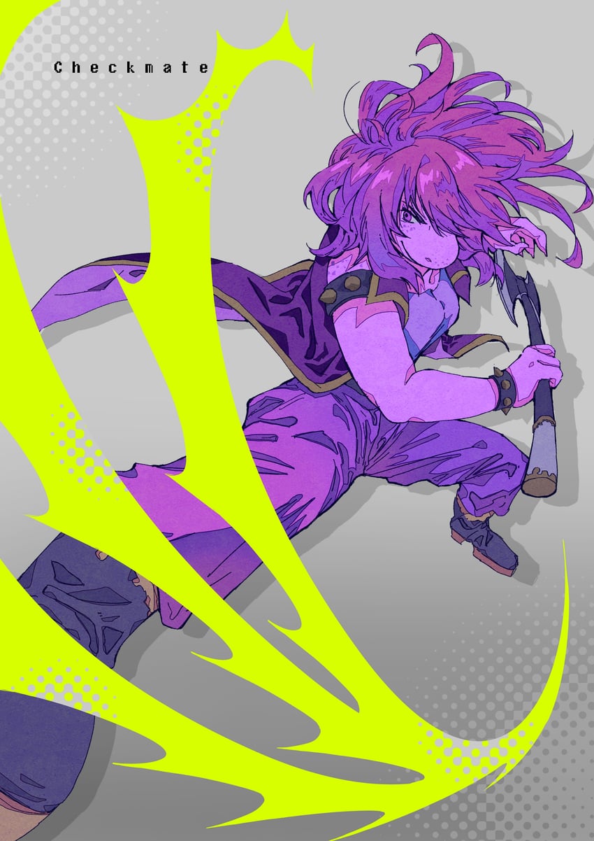 三角符文、Undertale/Deltarune、苏西（暗世界）（Deltarune） 1名女孩 臂环 斧头 黑色靴子 靴子