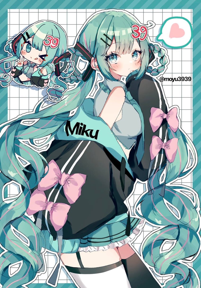 VOCALOID、初音未来 1名女孩 不同发型 水色瞳 水色发 脸红