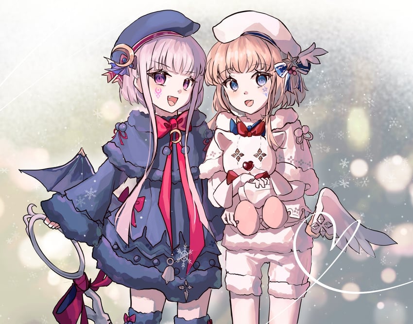 韵律源点 Arcaea、绘都 (Arcaea)、eto (winter) (arcaea) 2名女孩 :D 贝雷帽 金发 蓝色连衣裙