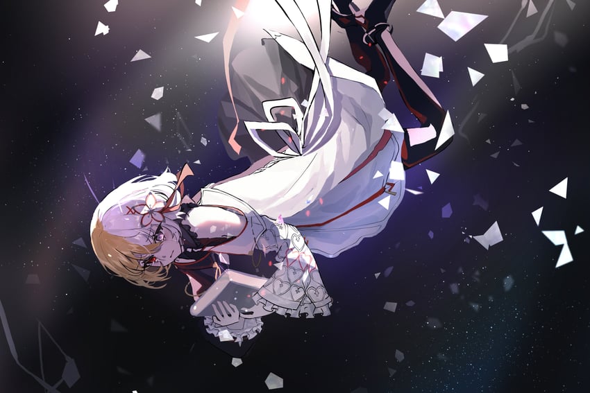 韵律源点 Arcaea、薇塔(Arcaea)、vita (wanderer) (arcaea) 1名女孩 露肩 围兜领 黑色靴子 黑色夹克