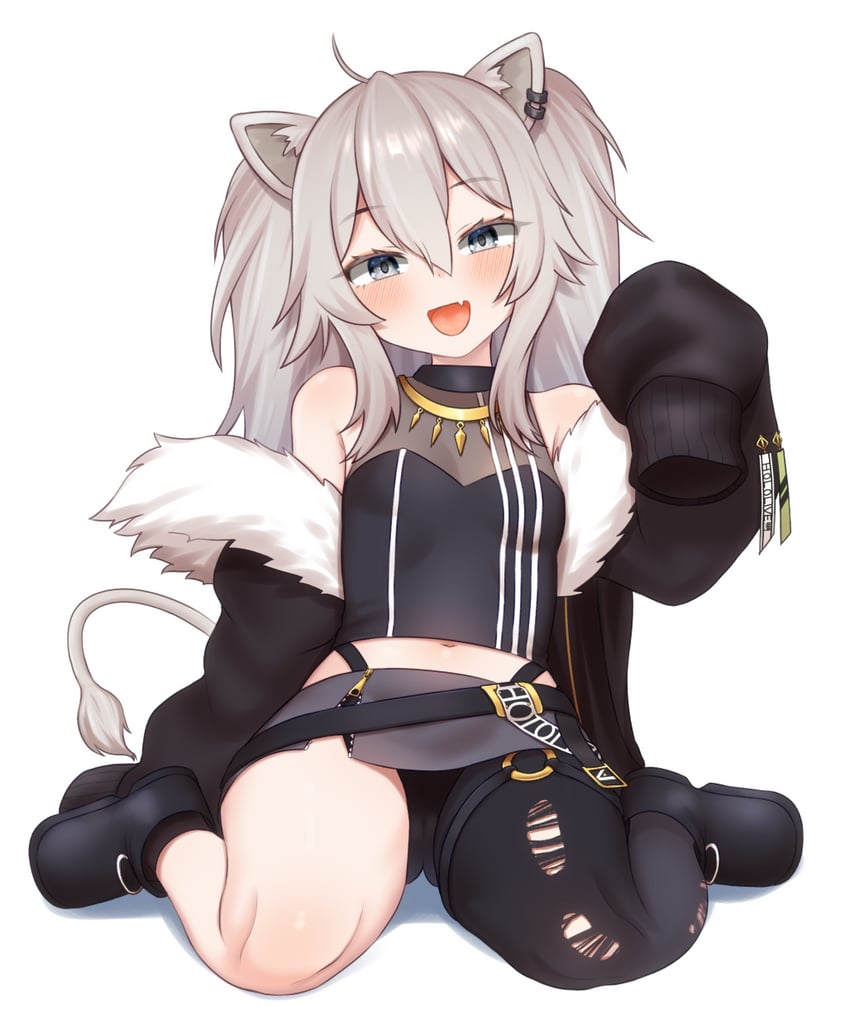 Hololive、狮白牡丹、狮白牡丹 (第一套服装) 1名女孩 幼化 呆毛 兽耳穿孔 兽耳