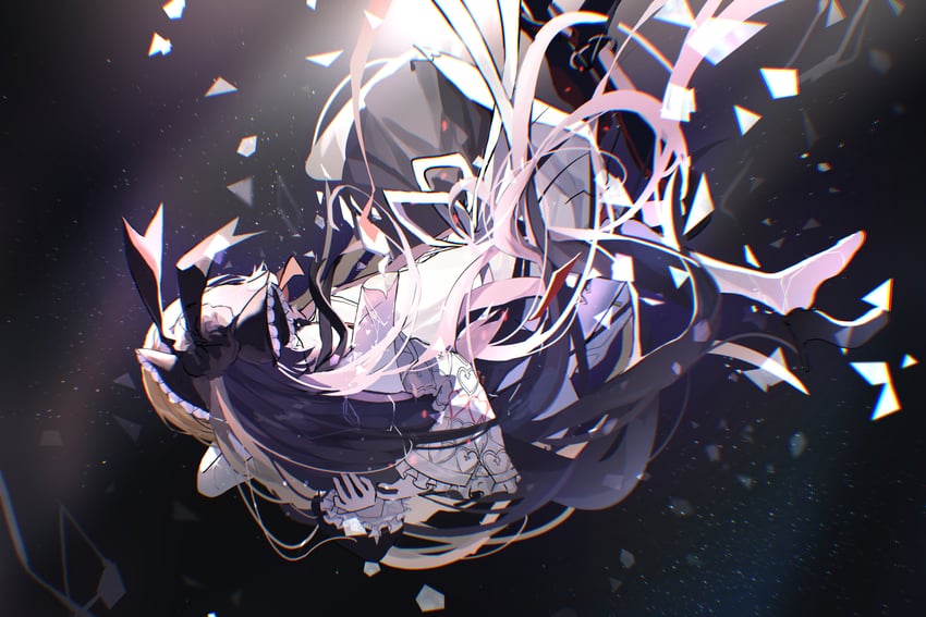 韵律源点 Arcaea、薇塔(Arcaea)、vita (wanderer) (arcaea) 2名女孩 黑色靴子 黑发 黑色过膝袜 金发