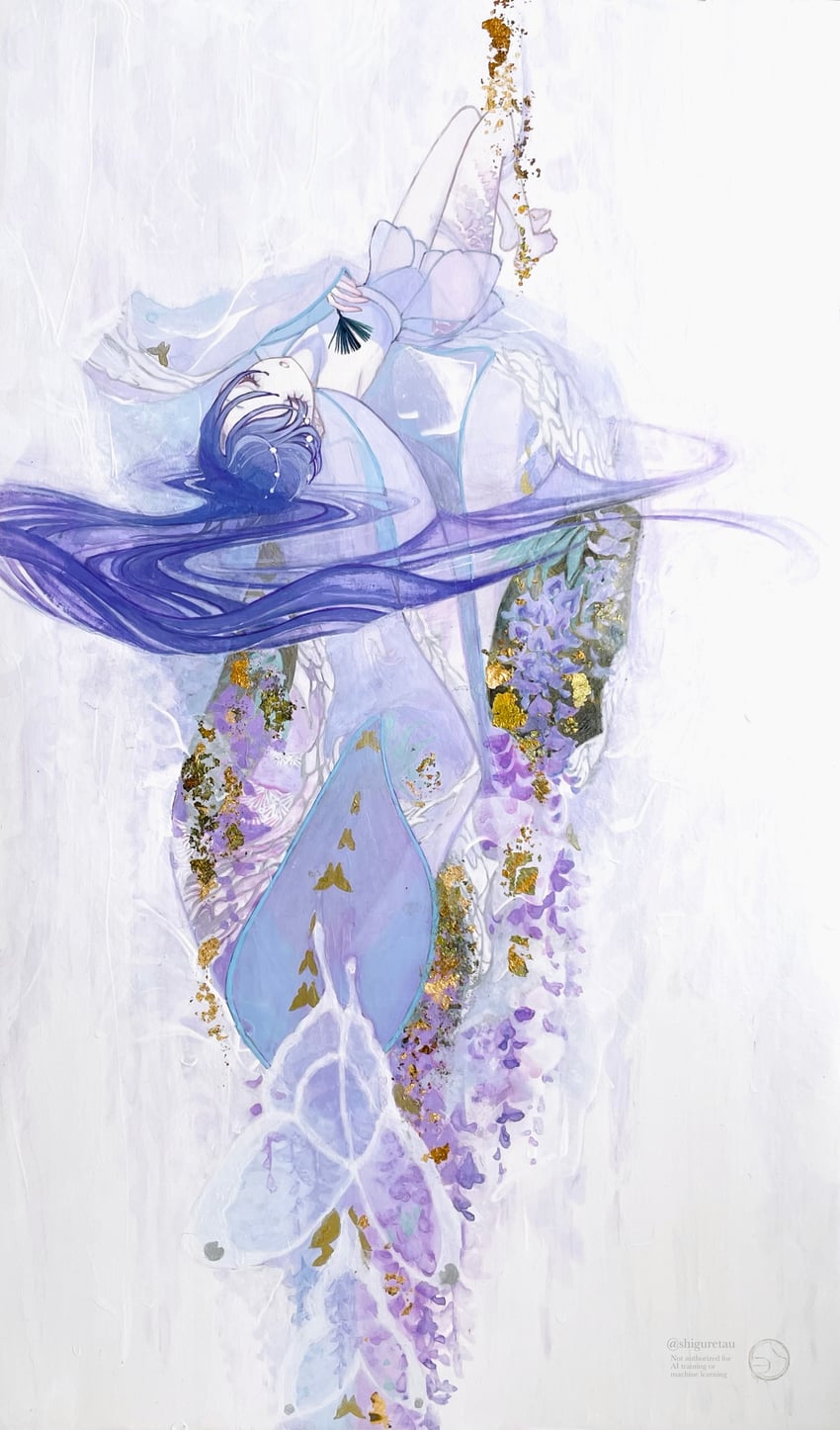 原创 1名女孩 蓝发 虫子 蝴蝶 闭眼