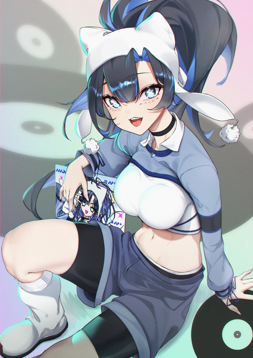 Hololive、Hololive英语、way 2 u (ouro kronii) 1名女孩 :D 骑行裤 短裤下的单车裤 黑色项圈