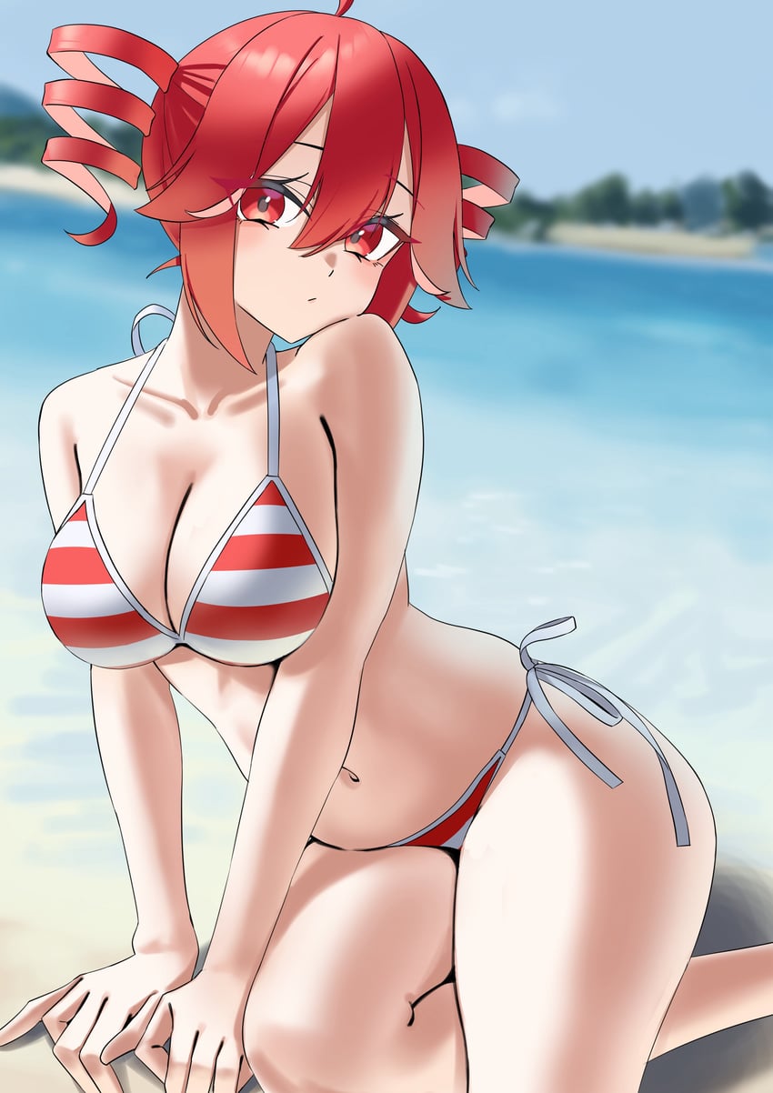 UTAU、重音Teto 1名女孩 比基尼 模糊 模糊背景 乳房