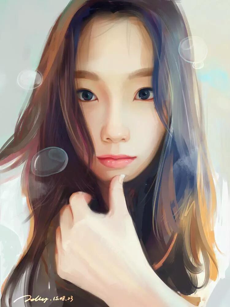 少女时代、金泰妍 (少女时代) 1名女孩 黑色眼线 棕发 气泡 闭嘴