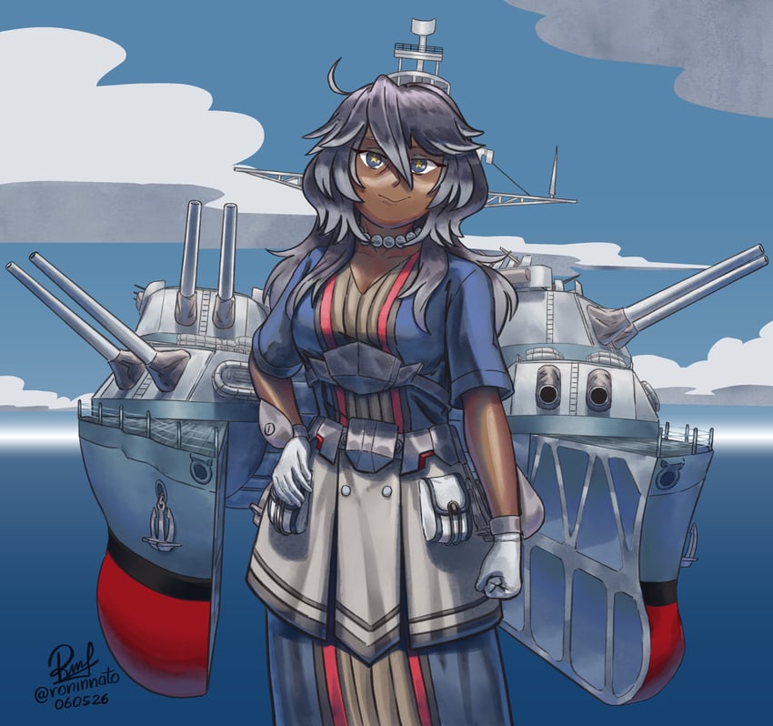 舰队Collection、uss texas (bb-35) (personification) +_+ 蓝色连衣裙 蓝眼 紧握的手 云