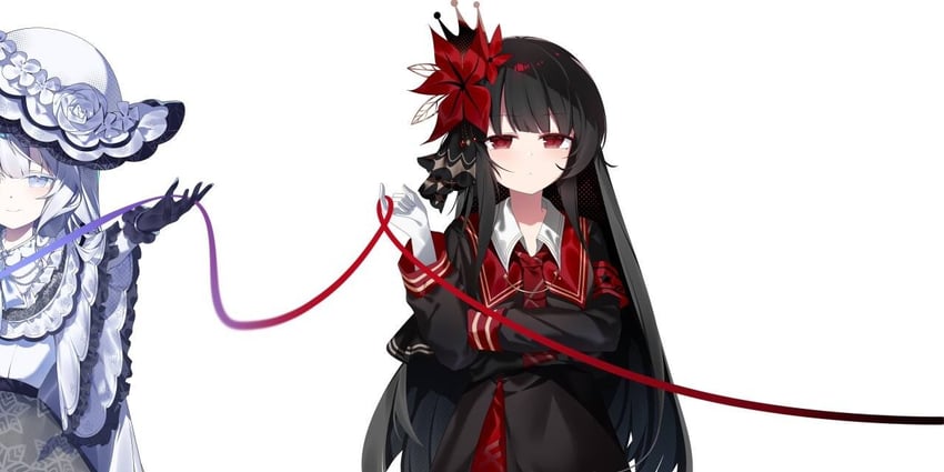 魔法少女的小镇审判、二阶堂博 2名女孩 黑色手套 皇冠 花 花卉装饰