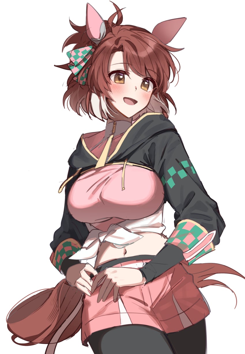 赛马娘、烈焰快驹 (赛马娘) 1名女孩 呆毛 兽耳 黑连裤袜 黑色短坎肩