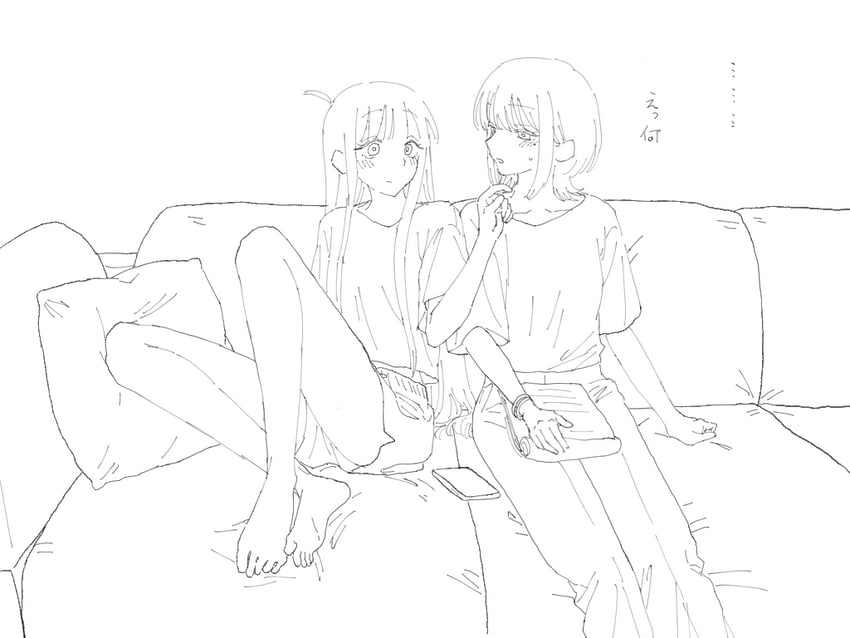 超辉夜姬!、辉夜 (超辉夜姬!)、坂寄伊吕波 ... 2名女孩 呆毛 赤脚 脸红