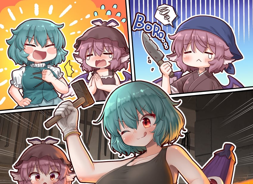 东方Project、米斯蒂娅·萝蕾拉、Okamisty 2名女孩 三格漫画 :< ;) 兽耳