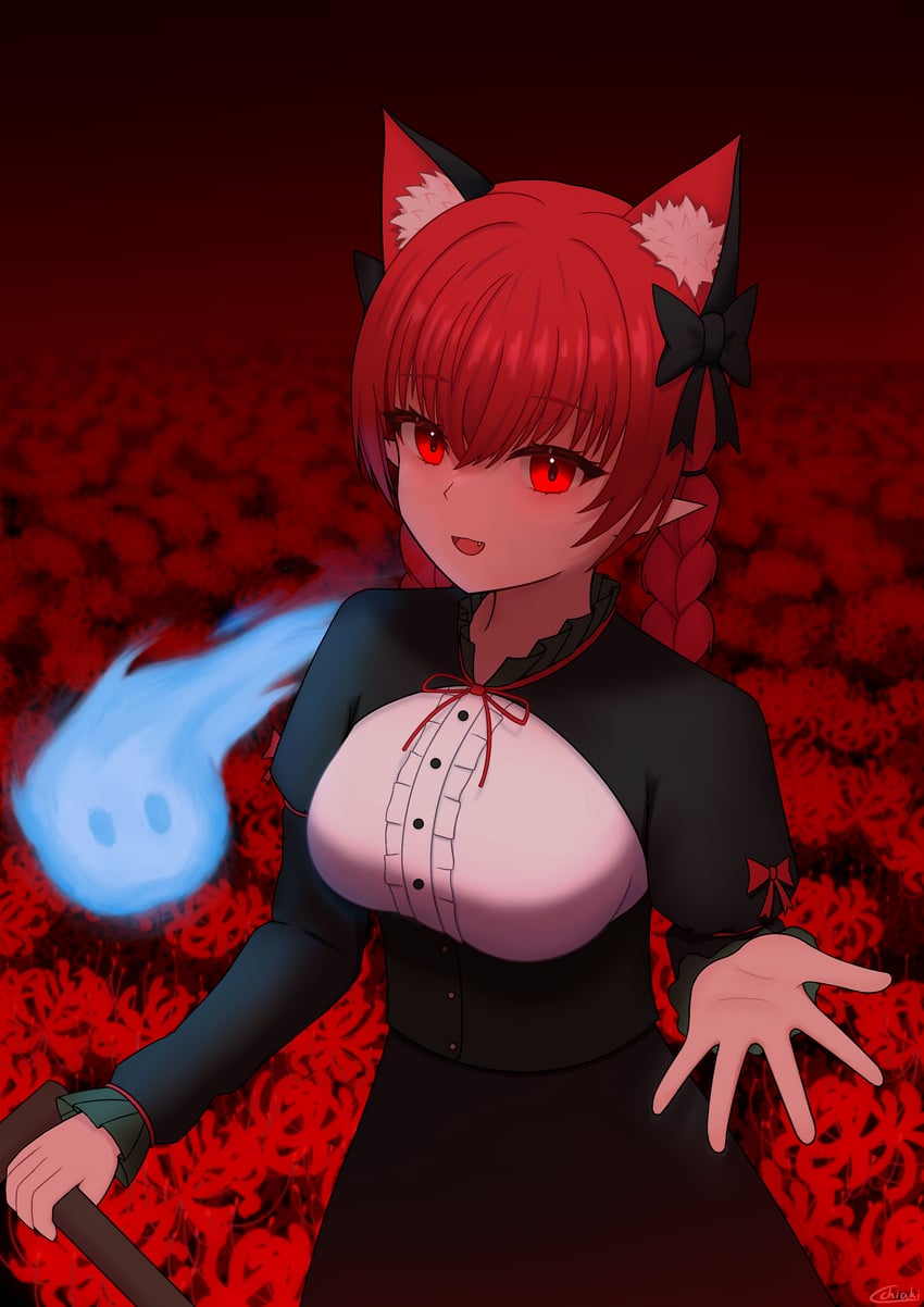 东方Project、火焰猫燐 1名女孩 :D 兽耳毛 兽耳 黑色连衣裙