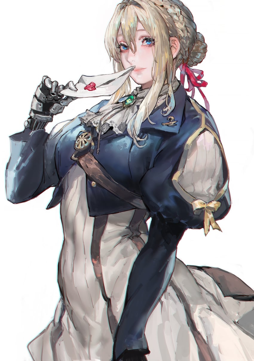 原创 1名女孩 露肩设计 举手 阿斯科特领巾 金发