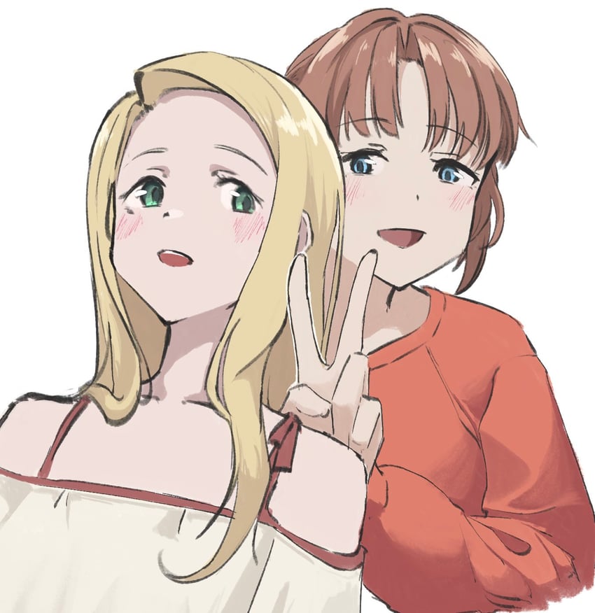 神稻牡丹：醉态如百合之花、北森八重香、游佐茜 2名女孩 金发 蓝眼 脸红 棕发