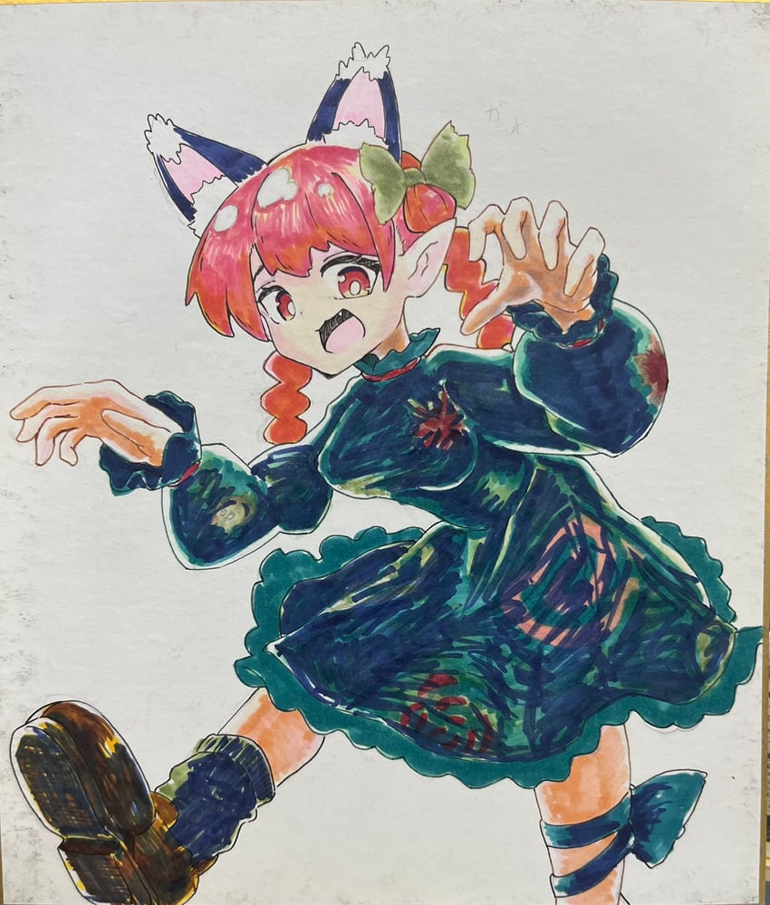 东方Project、火焰猫燐 1名女孩 兽耳 黑鞋 蝴蝶结 辫子