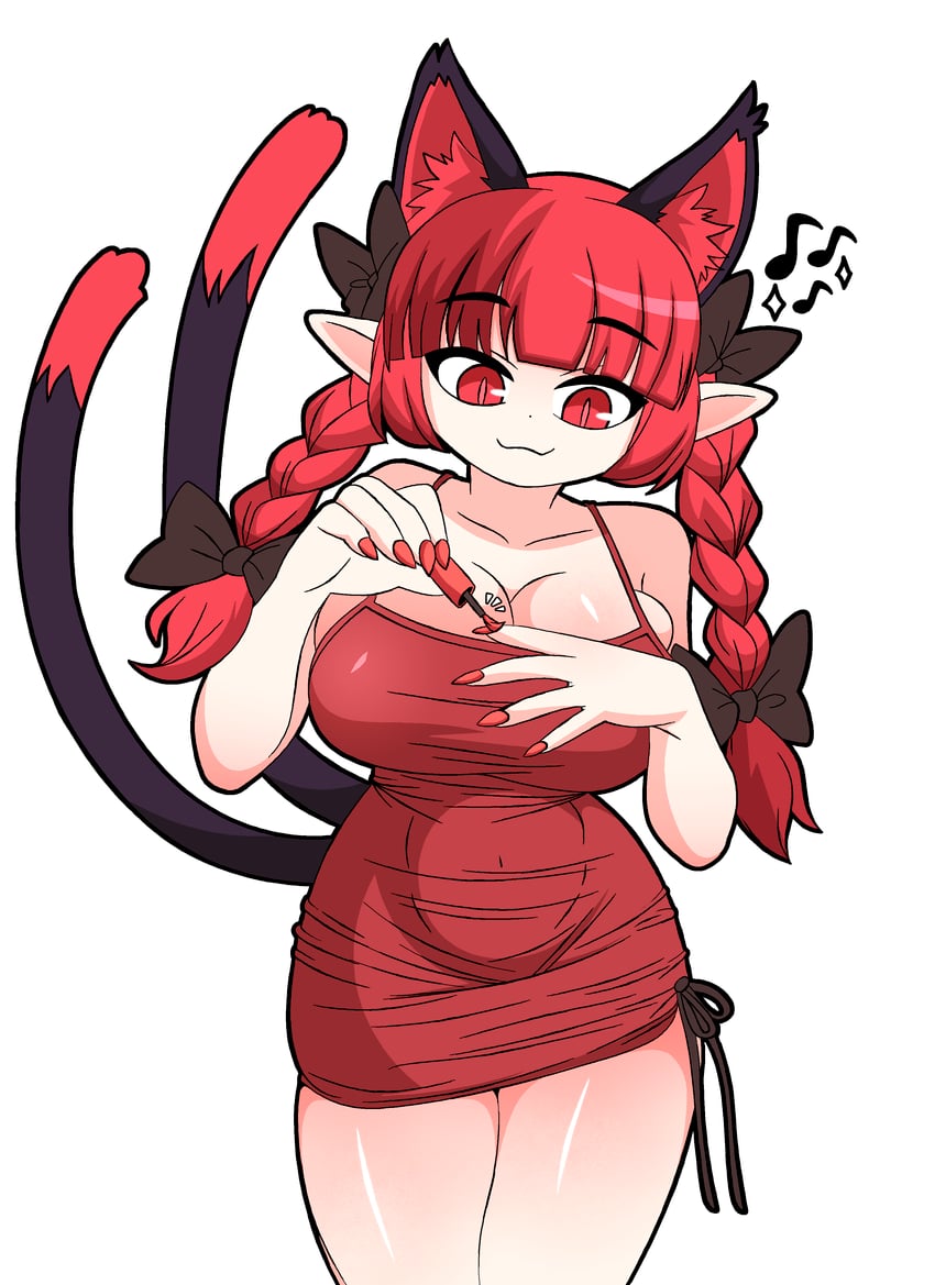 东方Project、火焰猫燐 1名女孩 替换服装 兽耳 黑色蝴蝶结 蝴蝶结